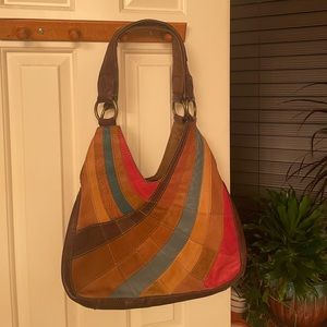 Lucky Brand hobo leather patchwork handbag.